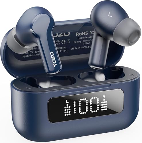 TOZO NC3 Kopfhörer Kabellos Bluetooth 5.3 Bluetooth Kopfhörer, Hybrid Active Noise Cancelling Kopfhörer mit 6 Mikrofone für klare Anrufe, 55 Std Spielzeit, LED-Anzeige, APP,IPX8 wasserdichte - Blau von TOZO