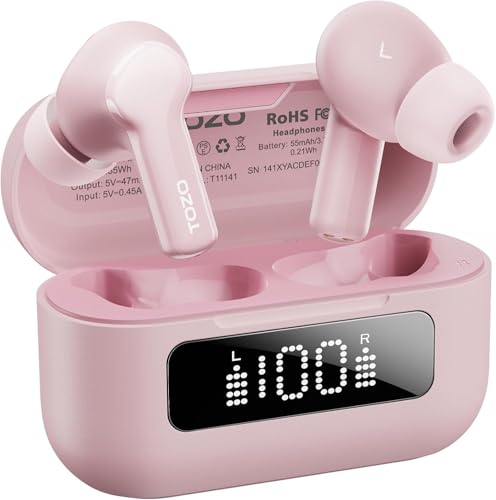 TOZO NC3 Kopfhörer Kabellos Bluetooth 5.3 Hybrid Active Noise Cancelling In-Ear Ohrhörer mit 6 Mikrofonen für klare Anrufe, 55 Std Spielzeit, LED-Anzeige, APP, IPX8 wasserdicht - Rosa von TOZO