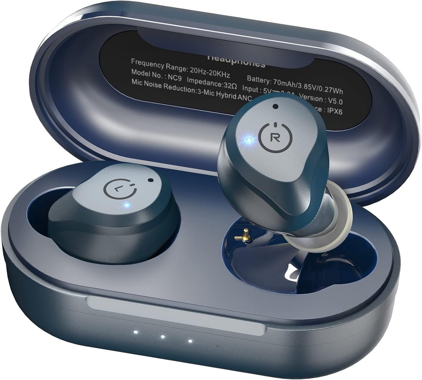 TOZO NC9 Bluetooth 5.3 Mit Hybrid Active Noise Cancellation In-Ear-Kopfhörer (Kabellose Ohrhörer mit transparentem Modus für bewusstes Eintauchen in Umgebungsgeräusche., Stereo In-Ear Headphones mit Immersive Sound, 3 Microphones) von TOZO