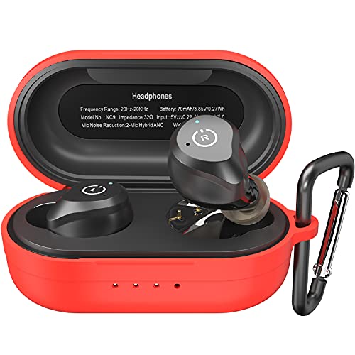 TOZO NC9 Schutzhülle aus Silikon Stoßfest wasserdicht Soft Skin Cover Matte Textur für TOZO NC9 Ohrhörer mit Front-LED sichtbar und Schlüsselanhänger Rot TOZO NC9 Schutzhülle aus Silikon Stoßfest wasserdicht Soft Skin Cover Matte Textur für TOZO NC9 Ohrhörer mit Front-LED sichtbar und Schlüsselanhänger Rot von TOZO