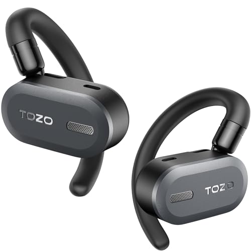 TOZO Open Buds Leichte Bluetooth Kopfhörer Kabellos 5.3 mit Mehrwinkelverstellung, Offenes Ohrdesign für langanhaltenden Komfort, Kristallklare Anrufe während der Fahrt, Schwarz von TOZO