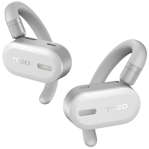 TOZO Open Buds Leichte Bluetooth Kopfhörer Kabellos 5.3 mit Mehrwinkelverstellung, Offenes Ohrdesign für langanhaltenden Komfort, Kristallklare Anrufe während der Fahrt, Weiß von TOZO