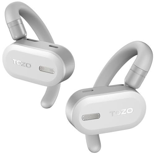 TOZO O2 Open Ear Kopfhörer 5.3 Bluetooth Kopfhörer mit DSP Noise Cancelling, 42 Std Kabellose Kopfhörer, Biaxiales Ohrbügel Design,Langanhaltender Komfort, Kristallklare Anrufe beim Autofahren,Weiß von TOZO