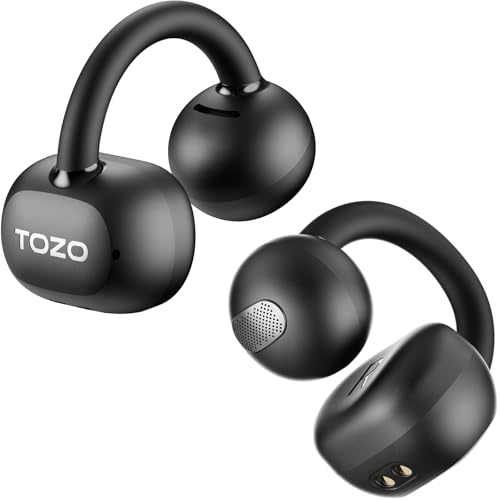 TOZO OpenEarRing Open Ear Kopfhörer 5.4 Bluetooth Kopfhörer, Leicht und Bequem Clip On Kopfhörer, Kopfhörer Kabellos Bluetooth mit APP, 40 Std Spielzeit, LED-Anzeige für Sport, Laufen - Schwarz von TOZO