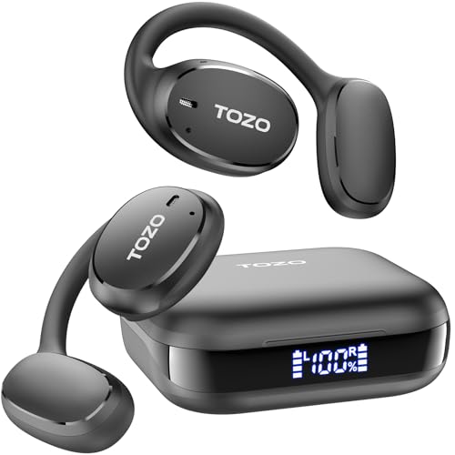 TOZO OpenEgo True Wireless Open Ear Kopfhörer, 5.3 Bluetooth Sport Ohrhörer mit Ohrhaken für Langzeitwiedergabe mit digitaler Anzeige, Duales Mikrofon Klarer Anruf Schweißfest für Running Workout von TOZO
