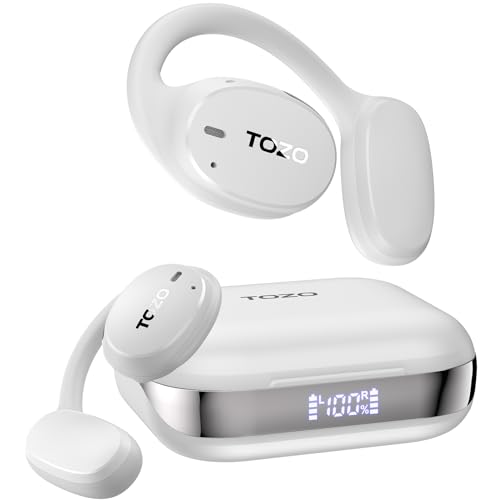 TOZO OpenEgo True Wireless Open Ear Kopfhörer, 5.3 Bluetooth Sport Ohrhörer mit Ohrhaken für Langzeitwiedergabe mit digitaler Anzeige, Duales Mikrofon Klarer Anruf Schweißfest für Running Workout von TOZO