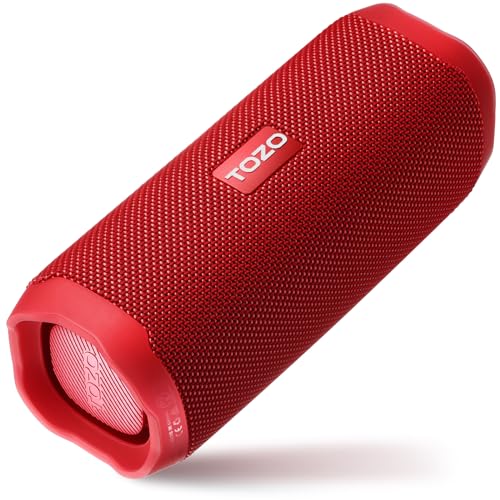 TOZO PA2 Bluetooth Lautsprecher,Tragbarer Lautsprecher mit Dual Treibern,25 Std Stereo Sound,Tiefer Bass,App Steuerung, Wasserdicht,Kabelloser Lautsprecher für Zuhause, Outdoor und Reisen, Rot von TOZO