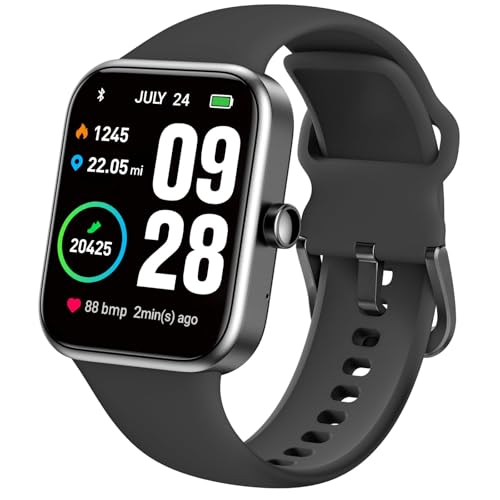TOZO S2 Smartwatch Damen Herren, Fitness Tracker Sportuhr mit Herzfrequenz, Schlafmonitor, Schrittzähler, HD Touchscreen 5ATM Wasserdicht Fitnessuhr für Android iOS - Mattschwarz von TOZO