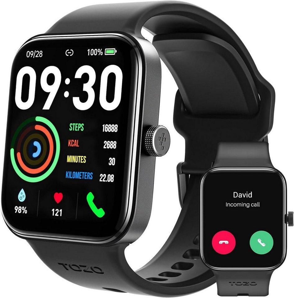 TOZO S4 AcuFit One Smartwatch Damen Herren, Bluetooth-Anruf, Fitness Smartwatch (1.78 Zoll, Andriod iOS), mit Herzfrequenz Blutsauerstoff Schlafüberwachung IP68 Wasserdicht von TOZO