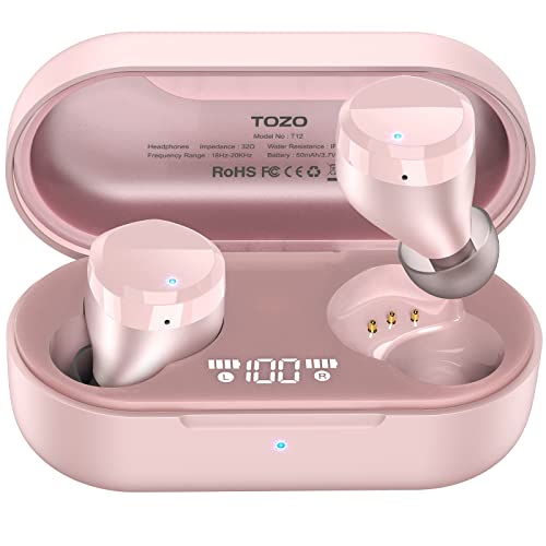 TOZO T12 Kabellose Ohrhörer Bluetooth Kopfhörer mit Premium-Klangqualität, LED-Digitalanzeige und IPX8 Wasserdichten Kopfhörer Kabellos, Integriertem Mikrofon in Rosa Gold von TOZO