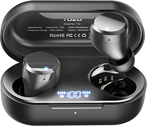TOZO T12 Kabellose Ohrhörer Bluetooth Kopfhörer mit Premium-Klangqualität, LED-Digitalanzeige und IPX8 Wasserdichten Kopfhörer Kabellos, Integriertem Mikrofon in Schwarz von TOZO