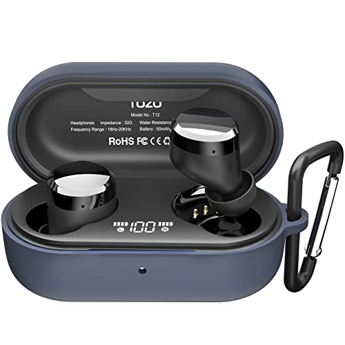 TOZO T12 Schutzhülle aus Silikon Stoßfest wasserdicht Soft Skin Cover Matte Textur für TOZO T12 Ohrhörer mit Front-LED sichtbar und Schlüsselanhänger Blau von TOZO