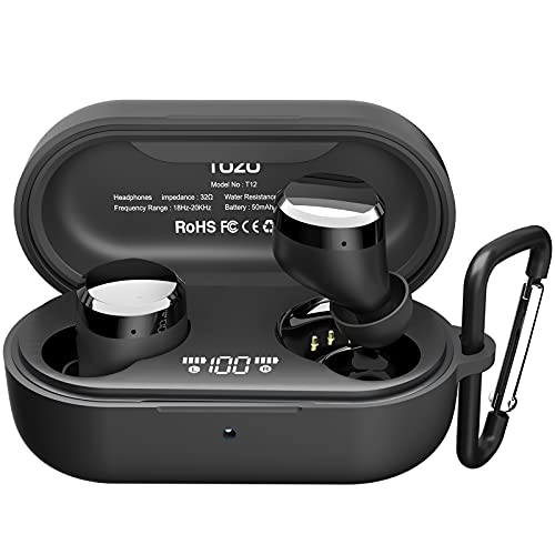 TOZO T12 Schutzhülle aus Silikon Stoßfest wasserdicht Soft Skin Cover Matte Textur für TOZO T12 Ohrhörer mit Front-LED sichtbar und Schlüsselanhänger Schwarz TOZO T12 Schutzhülle aus Silikon Stoßfest wasserdicht Soft Skin Cover Matte Textur für TOZO T12 Ohrhörer mit Front-LED sichtbar und Schlüsselanhänger Schwarz von TOZO