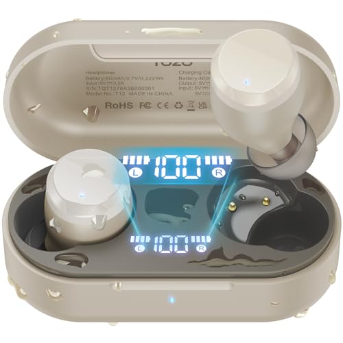 TOZO T12 Kopfhörer Kabellos Bluetooth 5.3 Bluetooth Kopfhörer, ENC Noise Cancelling Kopfhörer,55 Std Spielzeit In Ear Ohrhörer mit App EQ Steuerung,LED-Anzeige,IPX8 Wasserdicht Kopfhörer - Champagner von TOZO