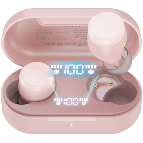 TOZO T12 Wireless Earbuds Bluetooth 5.3 Kopfhörer Built-in ENC Noise Cancelling Mic, 55H Spielzeit LED Digital Display mit Wireless Charging Case, App Control Immersive Premium Sound Rose Gold von TOZO