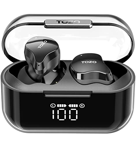 TOZO T18 Kopfhörer Kabellos, Echte Drahtlose Stereo Bluetooth Kopfhörer, 49 Std Spielzeit IPX8 Wasserdicht In-Ear Kopfhörer, Digitalanzeige und Transparentem Gehäuse, Schwarz von TOZO