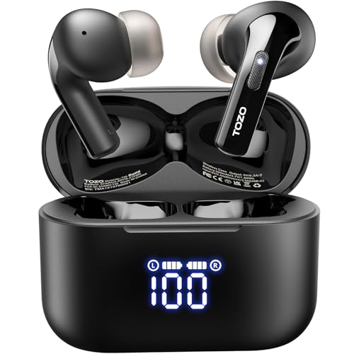 TOZO T20 Kopfhörer Kabellos Bluetooth 5.3 Bluetooth Kopfhörer IPX8 Wasserdicht In Ear Ohrhörer mit LED-Anzeige, APP Steuerung, 48.5 Std Akkulaufzeit, Dual-Mic Noise Cancelling Kopfhörer - Schwarz von TOZO