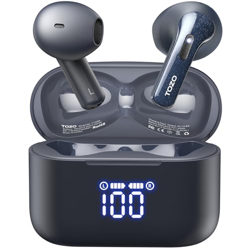 TOZO T21 Wireless Earbuds, 5.3 Bluetooth Kopfhörer, Sem in Ear mit Dual Mic Noise Cancelling, IPX8 Waterproof, 44H Playback Stereo Sound mit Power Display Wireless Charging Case Blue von TOZO