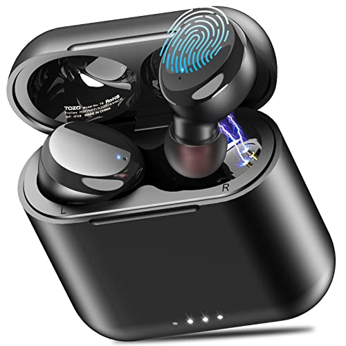 TOZO T6 Bluetooth Kopfhörer Kabellos In Ear Kopfhörer Touch Control mit Kabellosem Ladecase, IPX8 Wasserdicht Ohrhörer Bluetooth, Integriertem Mikrofon, Premium-Tiefbass Ohrhörer für Sport, Schwarz von TOZO