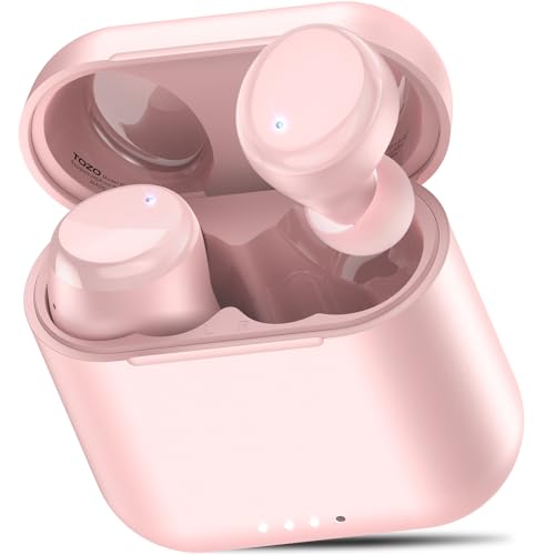 TOZO T6 Mini Bluetooth Kopfhörer Kabellos 5,3, Ergonomisches In-Ear Headset, 50 Stdn. Spielzeit mit drahrlosem Ladekoffer, APP EQ Anpassbar, IPX8 Wasserdicht, Neu Aktualisierte Version, Rosa Gold von TOZO