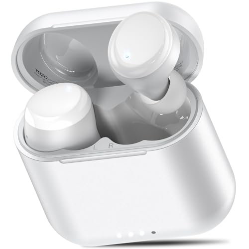 TOZO T6 Mini Bluetooth Kopfhörer Kabellos 5,3, Ergonomisches In-Ear Headset, 50 Stdn. Spielzeit mit drahrlosem Ladekoffer, APP EQ Anpassbar, IPX8 Wasserdicht, Neu Aktualisierte Version, Weiß von TOZO