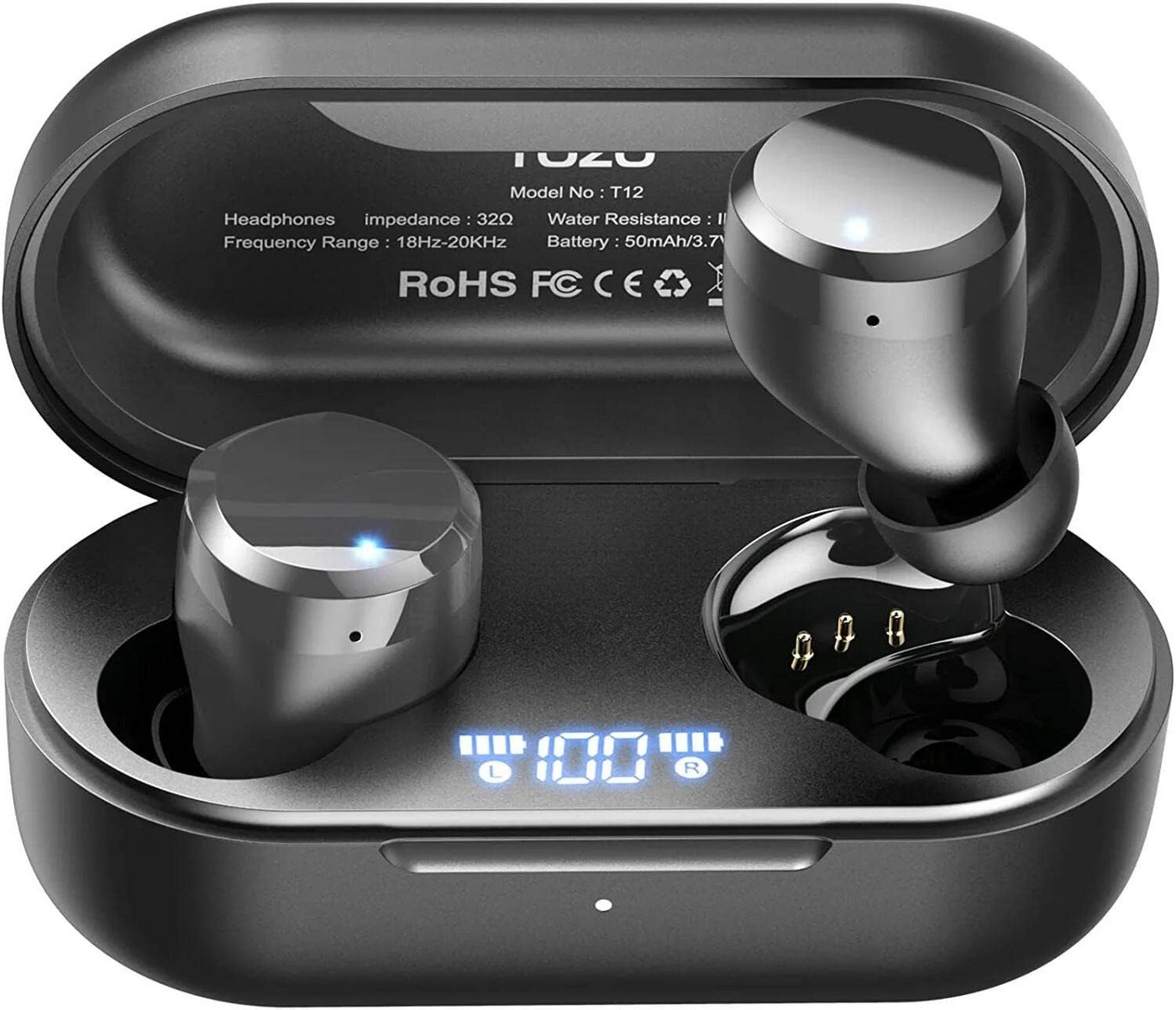 TOZO Tonal Dots Bluetooth 5.3 Built-in ENC Geräuschunterdrückung Mic 55Stdn In-Ear-Kopfhörer (Hochwertiges Material und robuste Konstruktion für langfristige Zuverlässigkeit., Spielzeit LED Digital Display mit drahtloser Ladekoffer, APP Control) von TOZO