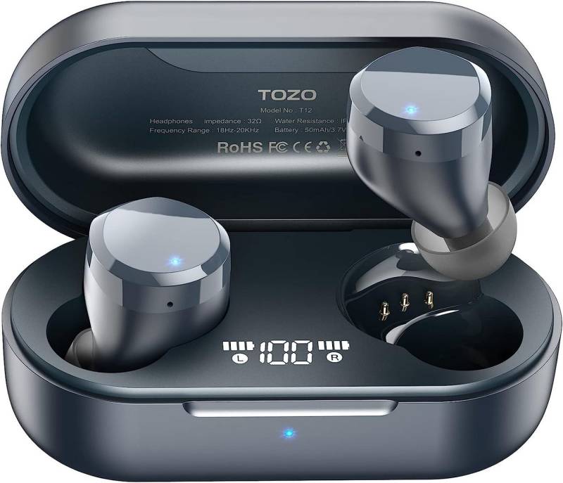 TOZO Tonal Dots Bluetooth 5.3 Built-in ENC Geräuschunterdrückung Mic 55Stdn In-Ear-Kopfhörer (Lange Akkulaufzeit und kabelloses Aufladen für ununterbrochenes Hörvergnügen, Spielzeit LED Digital Display mit drahtloser Ladekoffer, APP Control) von TOZO