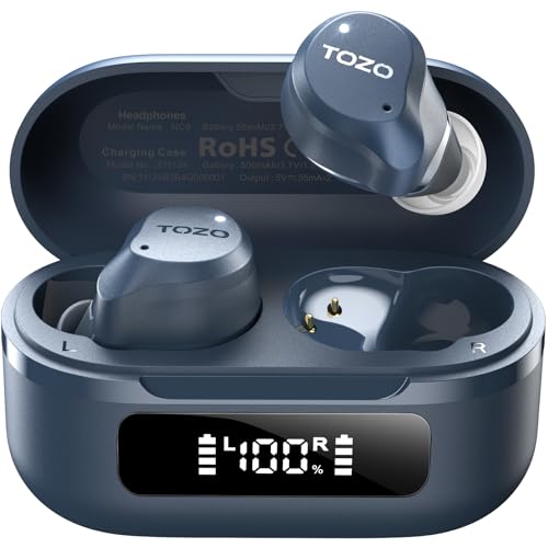 TOZO NC9 Kopfhörer Kabellos Bluetooth 5.3 Bluetooth Kopfhörer, In Ear Kopfhörer, Hybrid Active Noise Cancelling Kopfhörer mit 6 Mic,klare Anrufe,LED-Anzeige,59H Stereo Bass, App, IPX8 Wasserdicht,Blau von TOZO