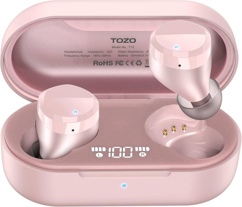 TOZO mit 48 Std Spielzeit Premium Tiefer Bass, LED-Anzeige, Touch-Steuerung In-Ear-Kopfhörer (Geräuschunterdrückung & wasserdicht – Außengeräusche werden effektiv reduziert, klare Anrufe sind auch in lauten Umgebungen möglich. Die IPX8-Beschichtung schützt zuverlässig vor Wasser und Schweiß., Bluetooth, Ergonomisches Design & satter mit Klang 10-mm-Treiber liefern klaren) von TOZO