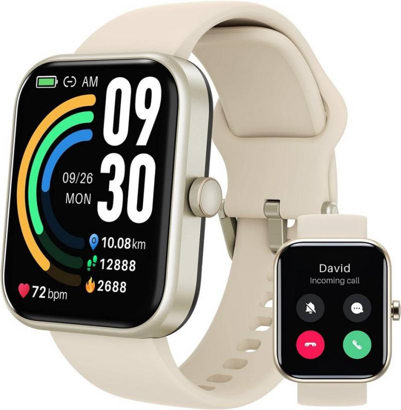 TOZO mit Telefonfunktion Pulsmesser Schlaftracker Schrittzähler Sportuhr Smartwatch (1,83 Zoll, Android, iOS), smartwatch frauen Herren smatchwatchuhren Fitness tracker damen Herren von TOZO