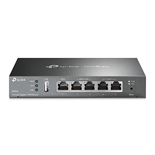 TP-LINK ER605 5 Port Dual/Multiple WAN VPN Router(bis zu 4 Gigabit WAN Ports, hochsicheres, Omada SDN, zentrales Management, intelligente Überwachung, Firewall) schwarz, ideal für Büronetzwerk von TP-Link