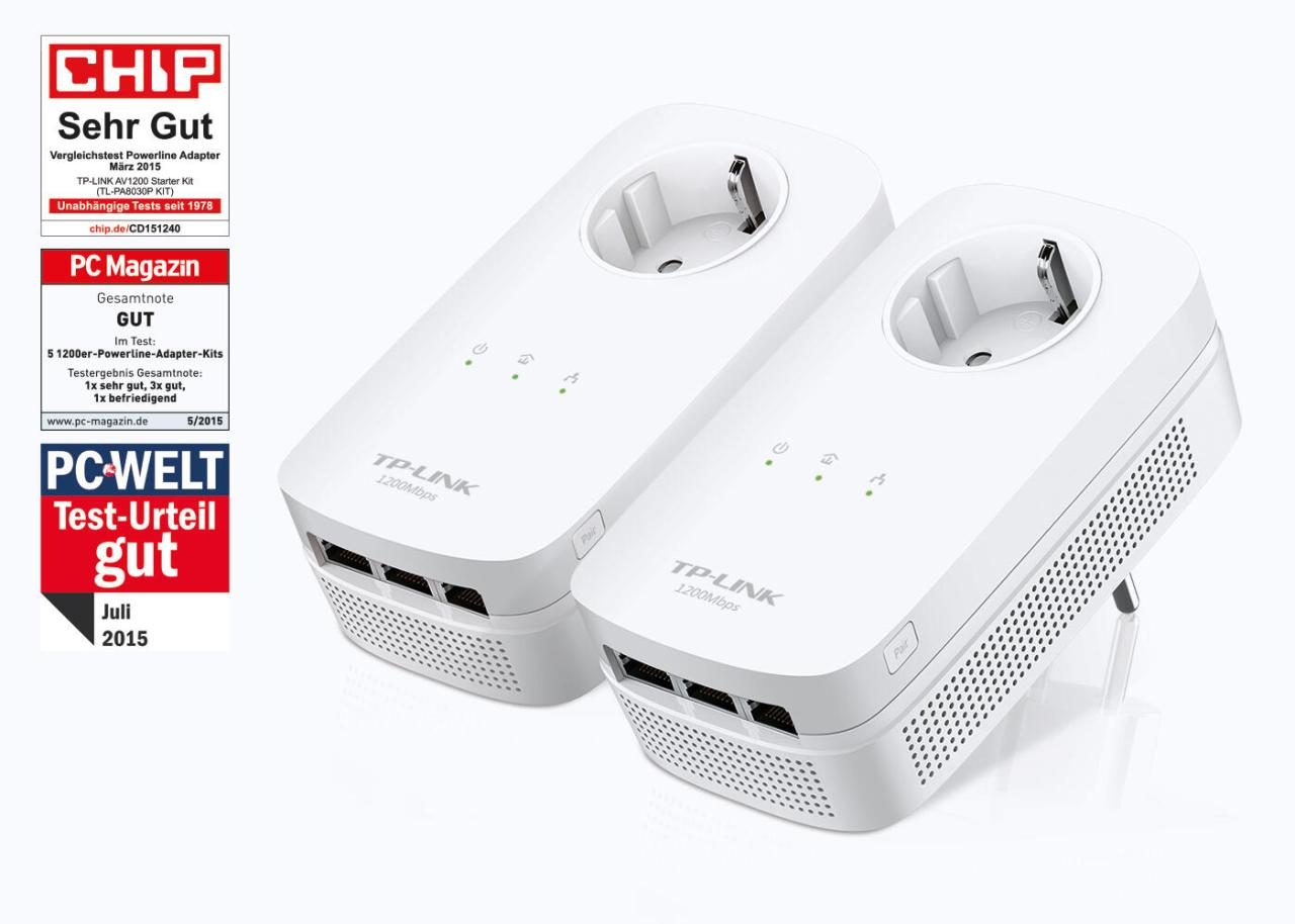 TP-LINK TL-PA8030PKIT AV1200 Gigabit Powerline Starterkit mit Frontsteckdose von TP-Link