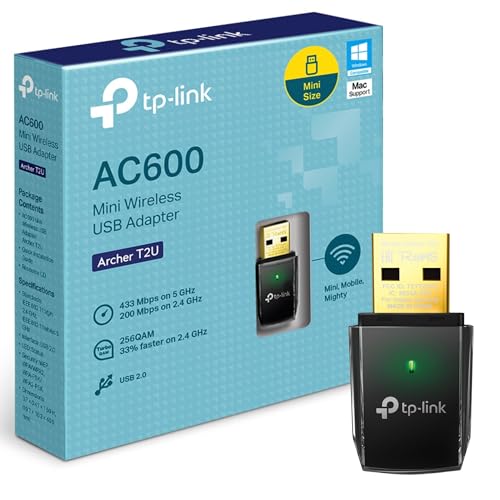 TP-Link AC600 Wireless Dual Band USB Adapter for PC, Desktop, Laptop and Tablet (Supports Windows XP/7/8/8.1/10/11, OS X (10.7–10.13), USB 2.0 (Archer T2U) von TP-Link