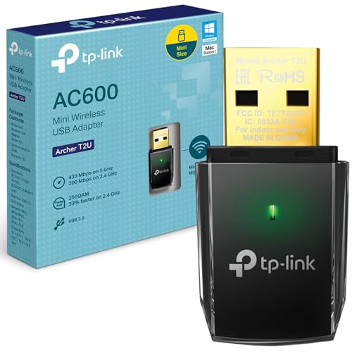 TP-Link AC600 Wireless Dual Band USB Adapter for PC, Desktop, Laptop and Tablet (Supports Windows XP/7/8/8.1/10/11, OS X (10.7–10.13), USB 2.0 (Archer T2U) von TP-Link
