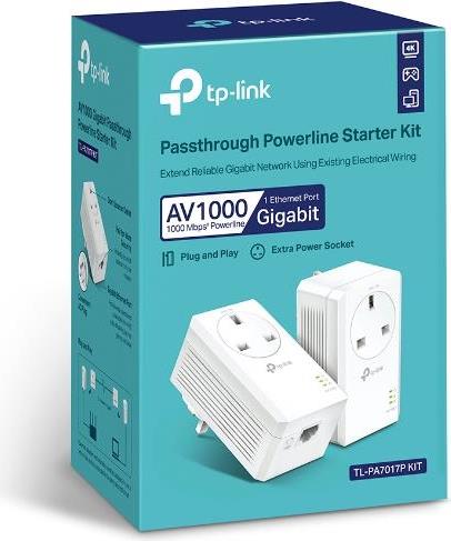 TP-Link AV1000 - Gigabit Passthrough Powerline Starter Kit - Bridge - GigE, HomePlug AV (HPAV), HomePlug AV (HPAV) 2.0, IEEE 1901 - an Wandsteckdose anschließbar (Packung mit 2) von TP-Link