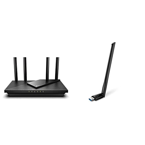 TP-Link Archer AX55 Wi-Fi 6 WLAN Router, schwarz & Archer T3U Plus AC1300 High Gain USB WLAN Stick Adapter mit High-Gain Antennen (bis zu 867 Mbit/s auf 5GHz und 400 Mbit/s auf 2,4GHz) von TP-Link