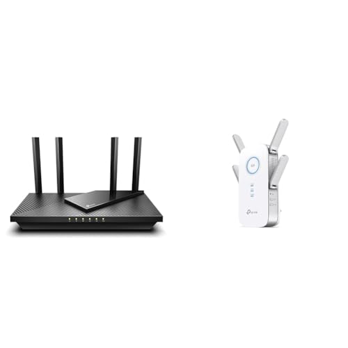 TP-Link Archer AX55 Wi-Fi 6 WLAN Router, schwarz & RE655 WLAN Verstärker Repeater AC2600 (Dual-WLAN AC + N, 1733 MBit/s 5GHz + 800MBit/s 2,4GHz, Gigabit-LAN-Port, App Steuerung, maximale Abdeckung) von TP-Link