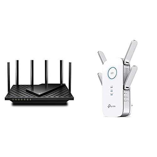 TP-Link Archer AX73 Wi-Fi 6 Gigabit WLAN Router (4804 Mbit/s 5 GHz, 574 Mbit/s 2,4 GHz) schwarz & RE655 WLAN Verstärker Repeater AC2600 (Dual-WLAN AC + N, 1733 MBit/s 5GHz + 800MBit/s 2,4GHz) von TP-Link