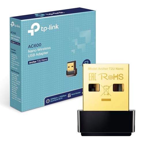 TP-Link Archer T2U Nano AC600 USB WLAN Stick Adapter(433MBit/s 5GHz, 200MBit/s 2,4GHz, WPA und WPA2-Verschlüsselungs-Standard, Windows 11/10/8.1/8/7/XP, Mac OS 10.15 und früher) schwarz/gold von TP-Link