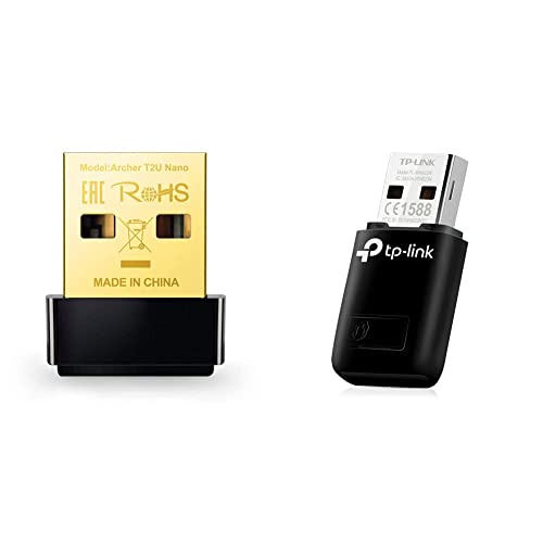 TP-Link Archer T2U Nano AC600 USB WLAN Stick Adapter (433MBit/s 5GHz, 200MBit/s 2,4GHz 802.11ac/n) schwarz/Gold & TL-WN823N WLAN USB Stick (300Mbit/s 2,4 GHz, Mini Größe Adapter) von TP-Link