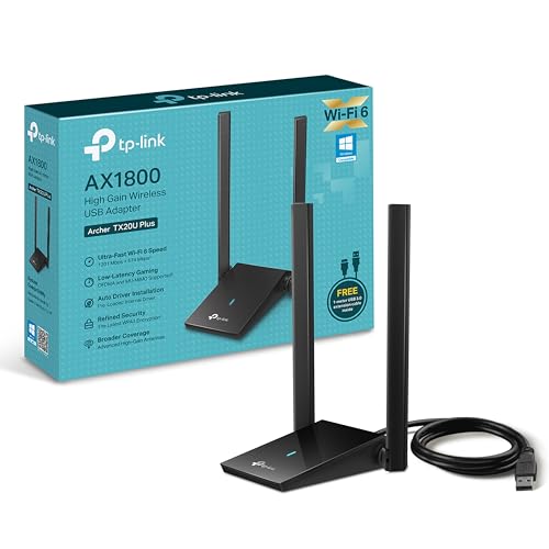 TP-Link Archer TX20U Plus WLAN Stick Für PC, WiFi 6 AX1800 Dual Band, USB 3.0, MU-MIMO, Antennen mit hoher Verstärkung, WPA3-Verschlüsselung, Kompatibel mit Windows 11/10, Schwarz, único von TP-Link