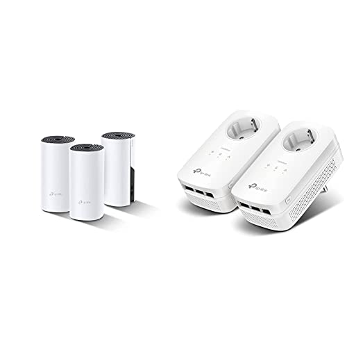 TP-Link Deco P9 Powerline WLAN Mesh Set (Dualband 1200Mbit/s + HomePlug 1000Mbit/s, Reichweite bis zu 560m², Qualcomm Core, 6xGigabit-Ports) weiß & Powerline Adapter Set TL-PA8030P KIT weiß von TP-Link