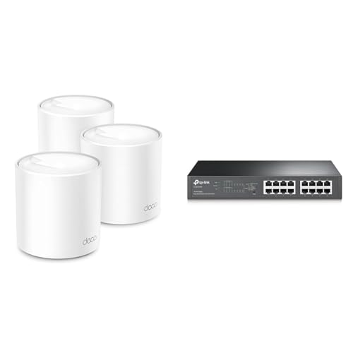 TP-Link Deco X50 Mesh WLAN Set (3 Pack) & TL-SG1016PE 16-Port Gigabit Easy Smart Switch mit 8-Port PoE+ von TP-Link