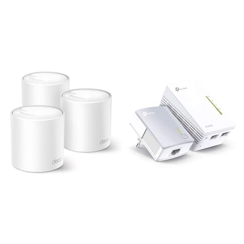 TP-Link Deco X50 Mesh WLAN Set (3 Pack) & WLAN Powerline Adapter Set TL-WPA4220 KIT(600Mbit/s, WLAN 300Mbit/s, Wi-Fi Clone, Fast-Ethernet-LAN, Plug&Play, Kompatibel mit Allen HomePlug AV/AV2) von TP-Link