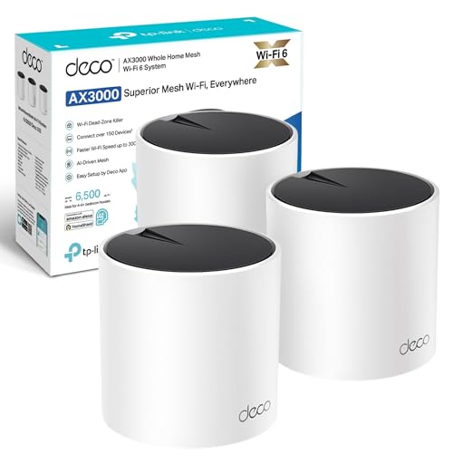 TP-Link Deco X55 AX3000 Whole Home AI-Driven Mesh Wi-Fi 6 System, DREI Gigabit-Ports, Abdeckung bis zu 6.500 ft2, Verbinden Sie bis zu 150 Geräte, HomeShield Security, 3 Stück, Amazon Exclusive von TP-Link