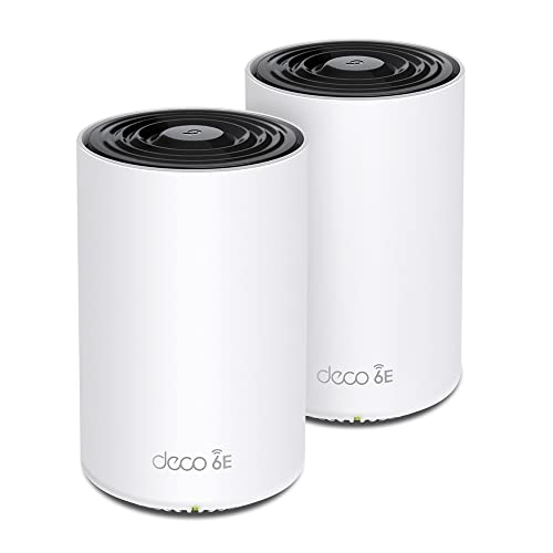 TP-Link Deco XE75 Pro Mesh WLAN Set (2 Pack), Wi-Fi 6E AXE5400 Tri-Band Router & Repeater, 1× 2.5G Port + 2× 1G Ports für jede Einheit, empfohlen für Häuser mit 3-5 Schlafzimmern, WPA3 von TP-Link