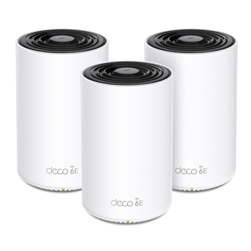 TP-Link Deco XE75 Pro Mesh WLAN Set (3 Pack), Wi-Fi 6E AXE5400 Tri-Band Router & Repeater, 1× 2.5G Port + 2× 1G Ports für jede Einheit, empfohlen für Häuser mit 4-7 Schlafzimmern, WPA3 von TP-Link