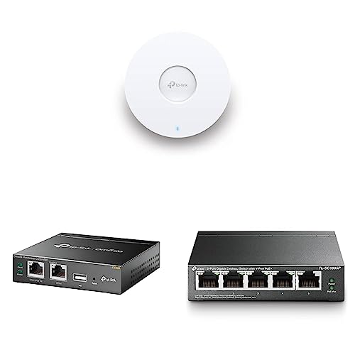 TP-Link EAP653 AX3000 Gigabit Dualband WiFi 6 WLAN Access Point & OC200 Omada Hybrid PoE Hardware Controller für EAP Serie & TL-SG1005P PoE Switch 5-Port Gigabit LAN Switch mit 4 PoE+ Ports von TP-Link