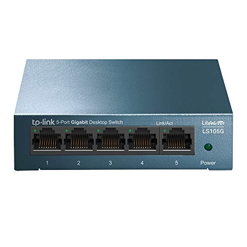 TP-Link LS105G 5-Ports Gigabit Netzwerk Switch (5 RJ-45 Lan Ports, robustes Metallgehäuse, 802.1P/DSCP QoS, Plug-and-Play, lüfterlos) blau metallic von TP-Link