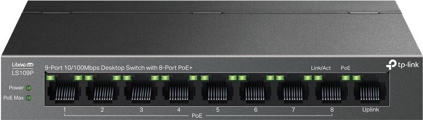 TP-Link LiteWave LS109P Netzwerk-Switch Unmanaged Fast Ethernet (10/100) Power over Ethernet (PoE) Schwarz (LS109P) von TP-Link